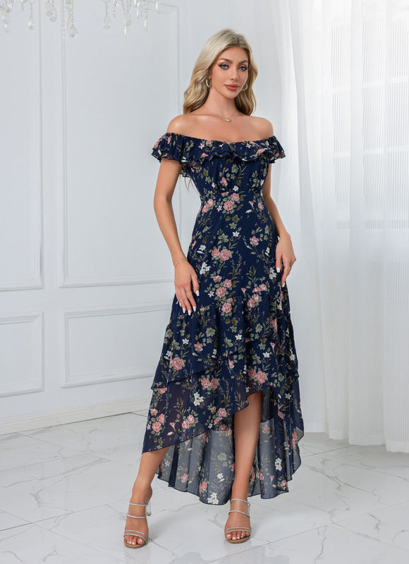 Robe Demoiselle D'Honneur Florale Asymétrique - gallery 3