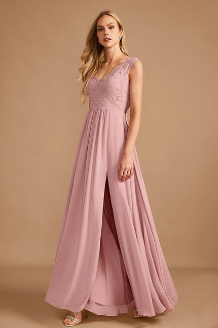 Robe Demoiselle D'Honneur Fluide Rose Pâle - gallery 1