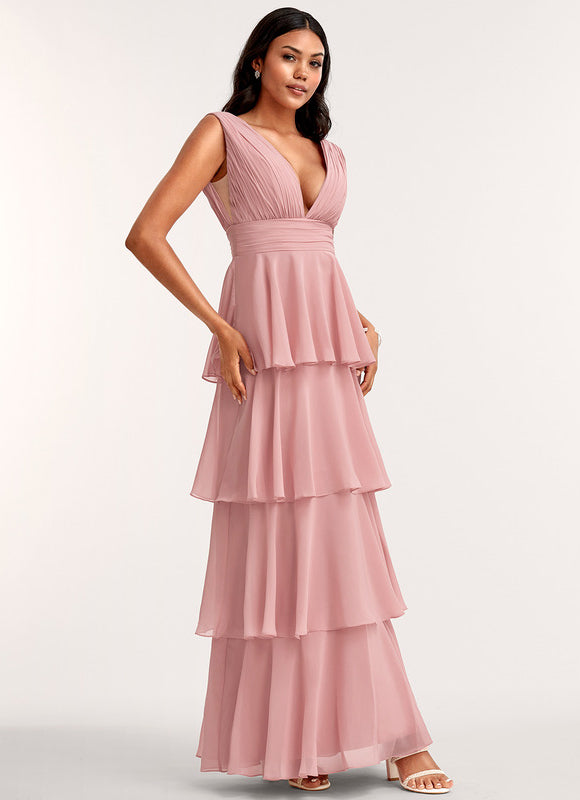 Robe Demoiselle D'Honneur Mousseline Beige - gallery 2