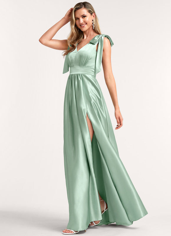 Robe Longue Demoiselle D'Honneur Rose Poudré - gallery 3