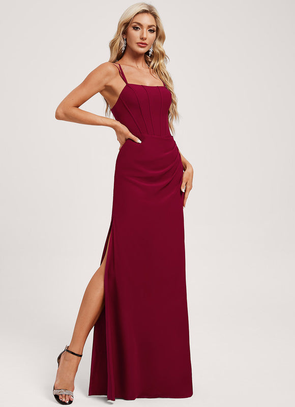 Robe Demoiselle D'Honneur Col Carré Ébène - gallery 2