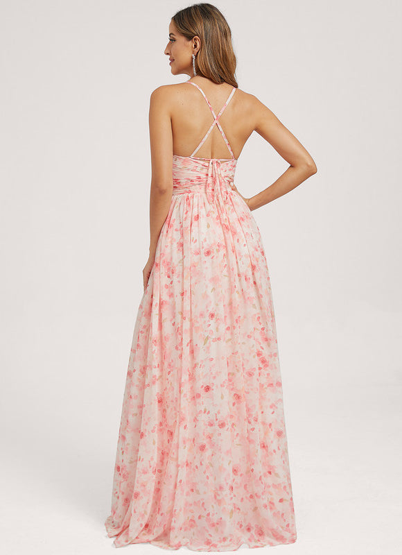 Robe Demoiselle D'Honneur Mousseline Beige - gallery 5