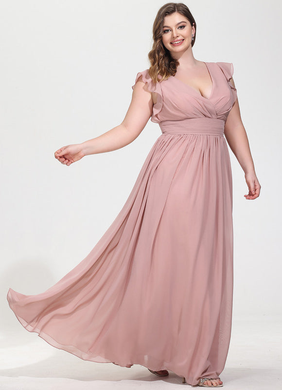 Robe Demoiselle D'Honneur À Volants Rose Pâle - gallery 7