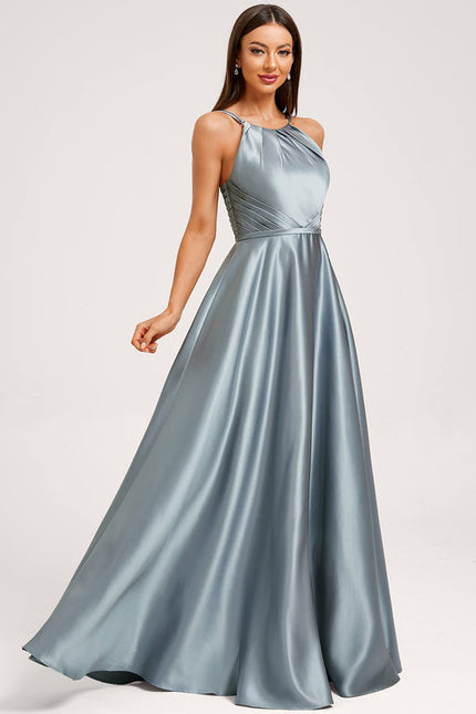 Robe Demoiselle D'Honneur Satin Bleu Acier