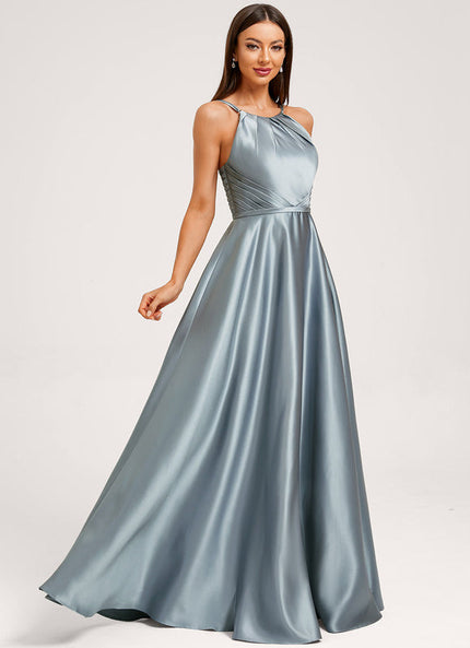 Robe Demoiselle D'Honneur Satin Bleu Acier