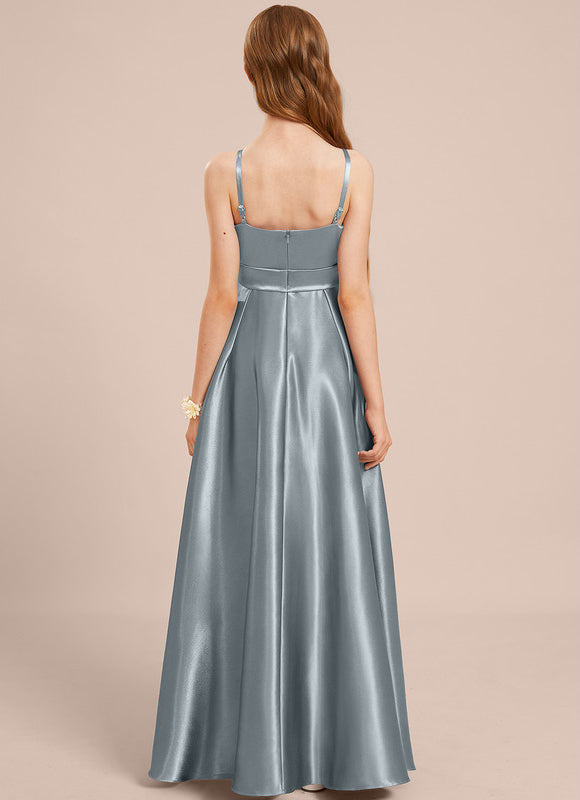 Robe Demoiselle D'Honneur Satinée Bleu Ciel - gallery 3