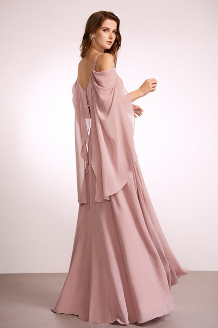 Robe Demoiselle D'Honneur Mousseline Beige - gallery 3