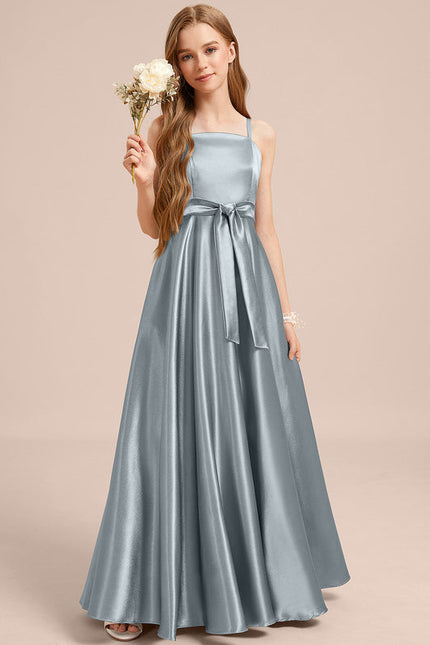 Robe Demoiselle D'Honneur Satinée Bleu Ciel - gallery 2