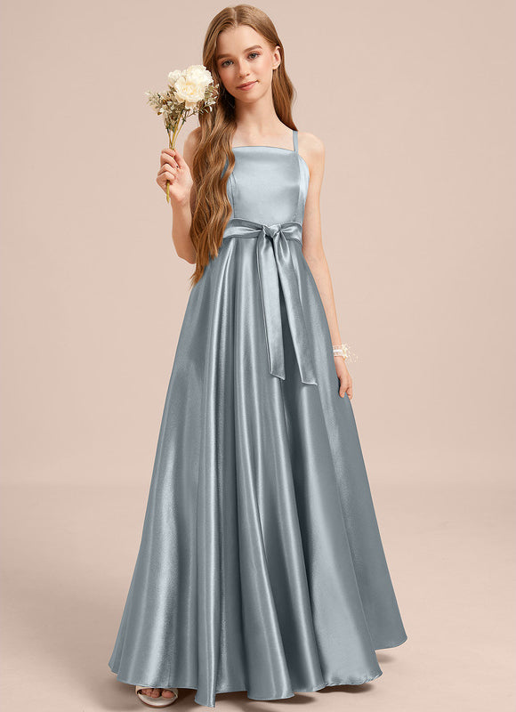 Robe Demoiselle D'Honneur Satinée Bleu Ciel - gallery 2