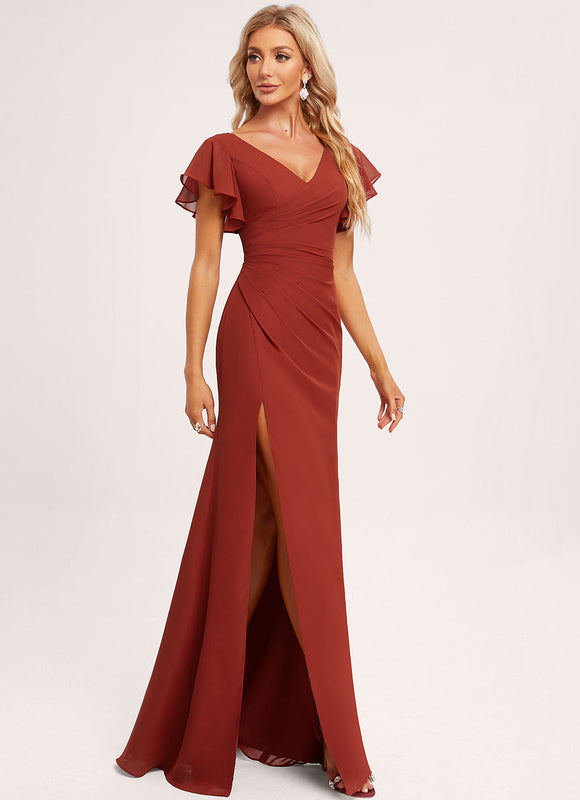 Robe Demoiselle D'Honneur À Volants Rose Pâle - gallery 1