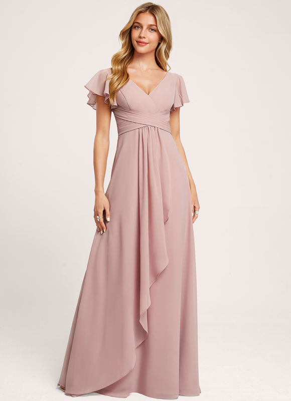 Robe Demoiselle D'Honneur À Volants Rose Pâle