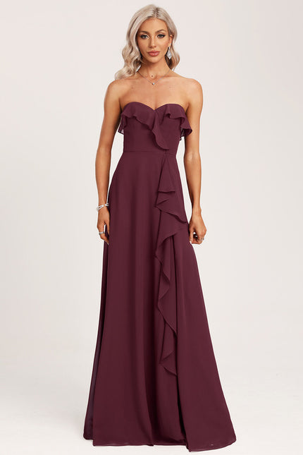 Robe Demoiselle D'Honneur Drapée Bordeaux - gallery 4