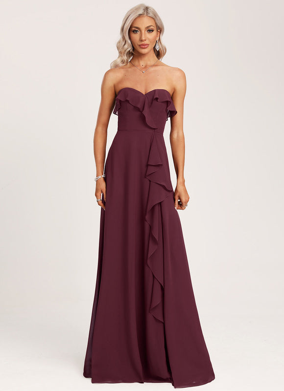 Robe Demoiselle D'Honneur Drapée Bordeaux - gallery 4