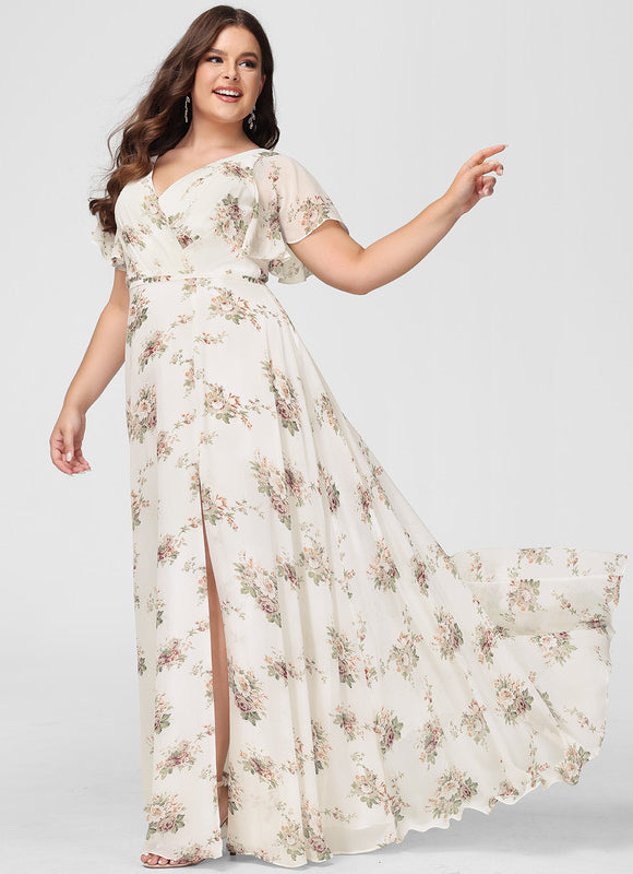 Robe Demoiselle D'Honneur Mousseline Beige - gallery 9