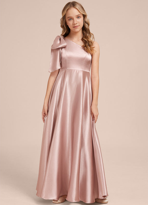 Robe Demoiselle D'Honneur Satinée Rose Élégante - gallery 6