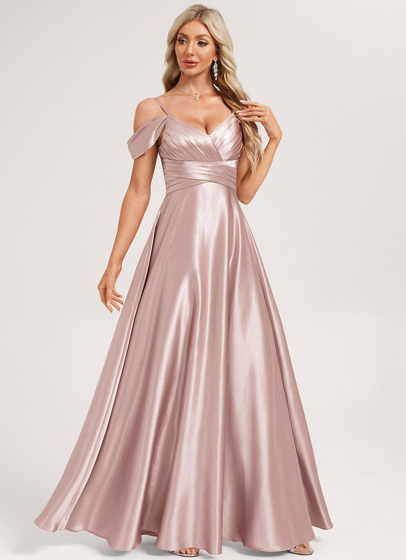 Robe Demoiselle D'Honneur Satin Rose Poudré